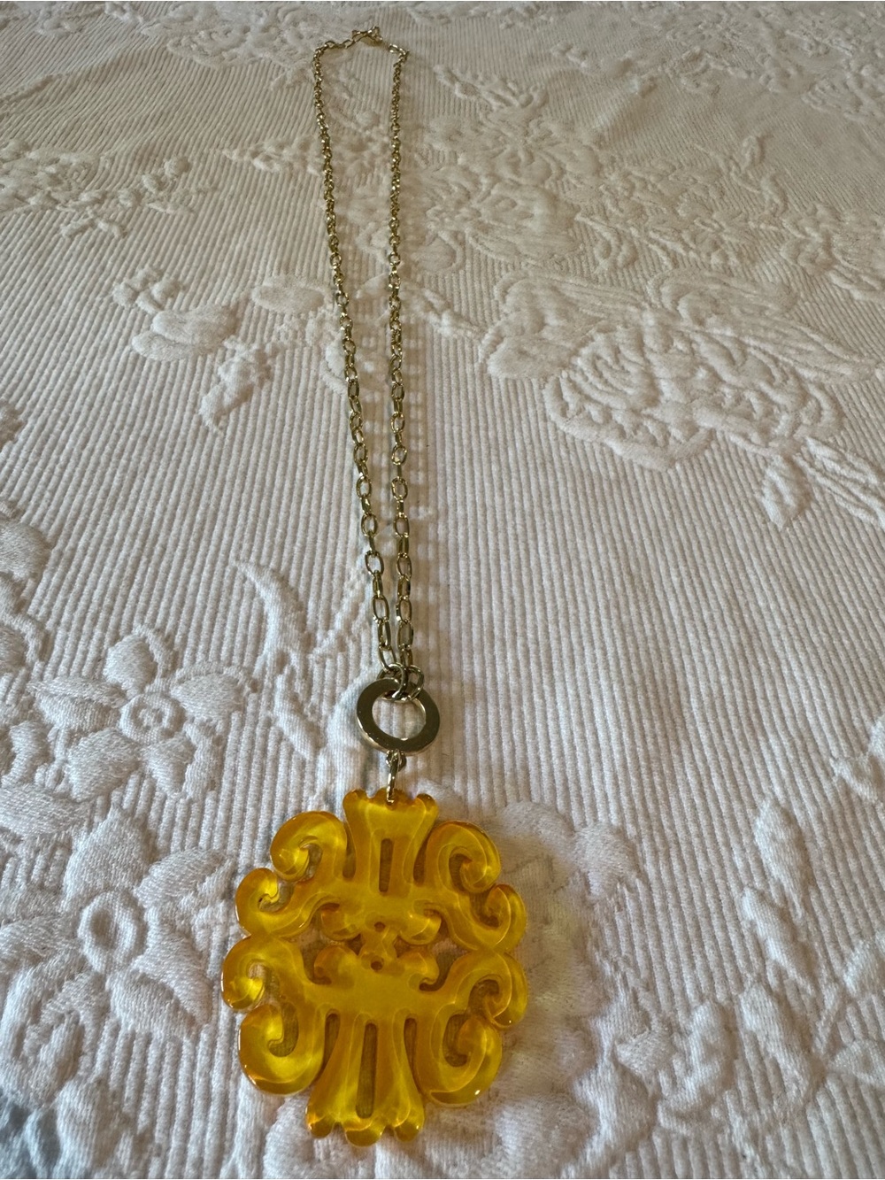 Gold Chain Necklace with Yellow Resin Pendant